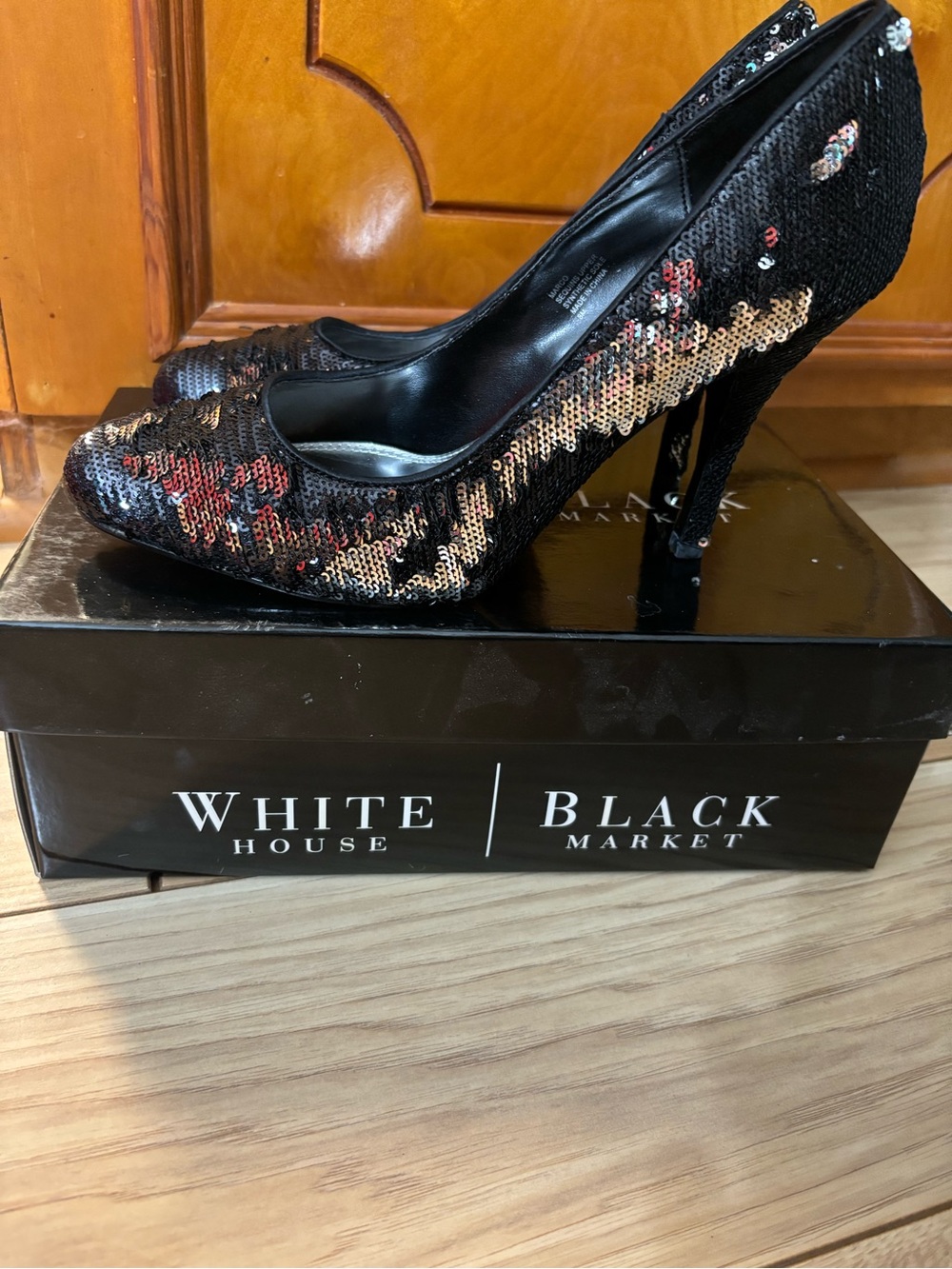 White House Black Market Black Sequin High Heel Pumps